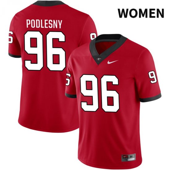 Women's Georgia Bulldogs NCAA #96 Jack Podlesny Nike Stitched Red NIL 2022 Authentic College Football Jersey XQA6354CG